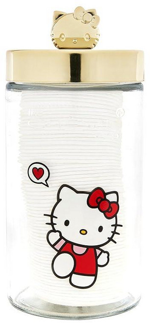 THE 더 Crème Shop x 헬로 키티 시크 재사용 가능한 유리병 프리미엄 소프트 면 패드 포함: 부드러운 흡수성 메이크업 제거 스킨케어 루틴 민감한 피부에 이상, [EˊCLATIS] The Crème Shop x