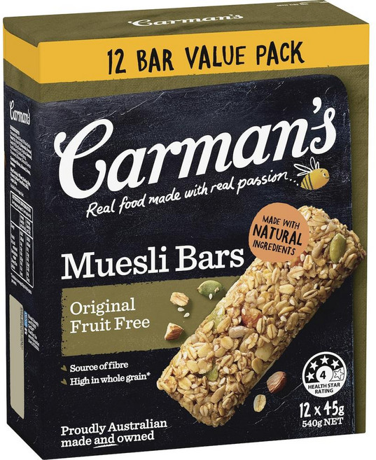 호주 칼만스 Carman's Muesli Bar 오리지널 후르츠 프리 뮤즐리바, 5개, 540g