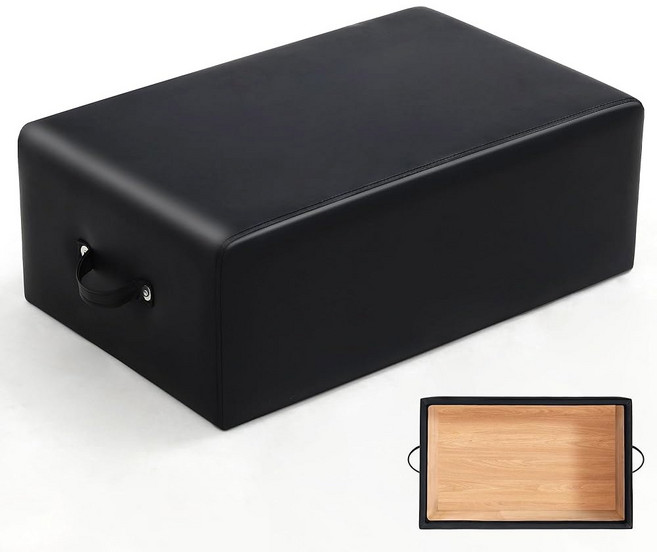 무라고 필라테스 박스 리포머 시팅 가죽 커버 나무 프레임이 있는 폼 패딩 홈 또는 스튜디오 운동용, Black, Black