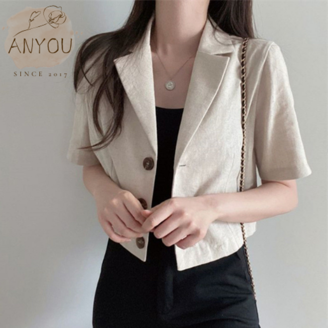 ANYOU 여성 여름 반팔 정장 코트 캐주얼 키작녀 양복 상의