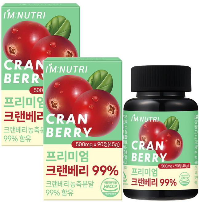아임뉴트리 프리미엄 크랜베리 미국산 고함량 크랜베리 정, 2개, 90정