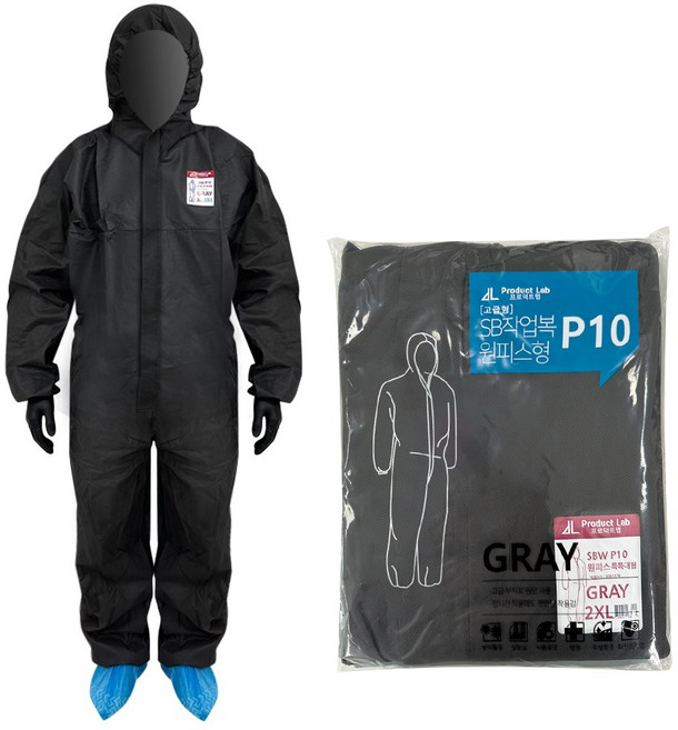 SB 일회용 작업복 원피스 방진복 방역복 분진복 보호복, L, 10개, 그레이