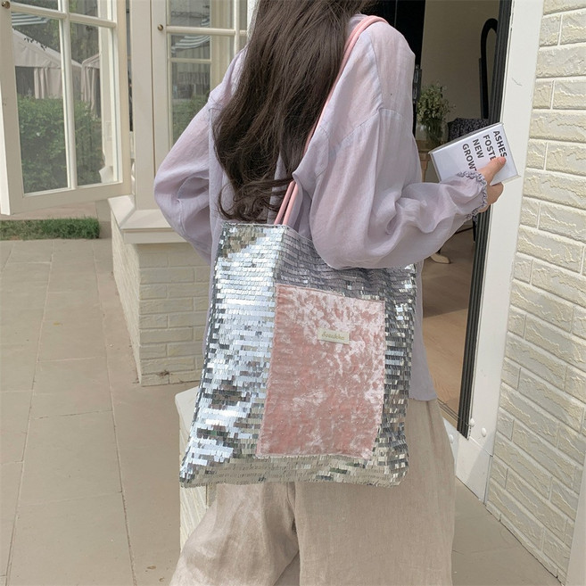 Heyoo 여성 숄더백 에코백 스팽글 데일리백 가볍고 편안한심플 패션 캐쥬얼토트백 크로스백