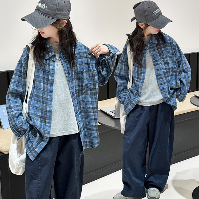 비비키드 초등생 체크셔츠 긴팔 외투 상의 초중생 주니어 여아 봄 가을 초등생 점퍼 (77681)