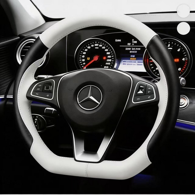 프리미엄 논슬립 실리콘 투톤 핸들커버 자동차 숨쉬는 타공 핸들커버370mm~380mmXFXPT798, 블랙 화이트D