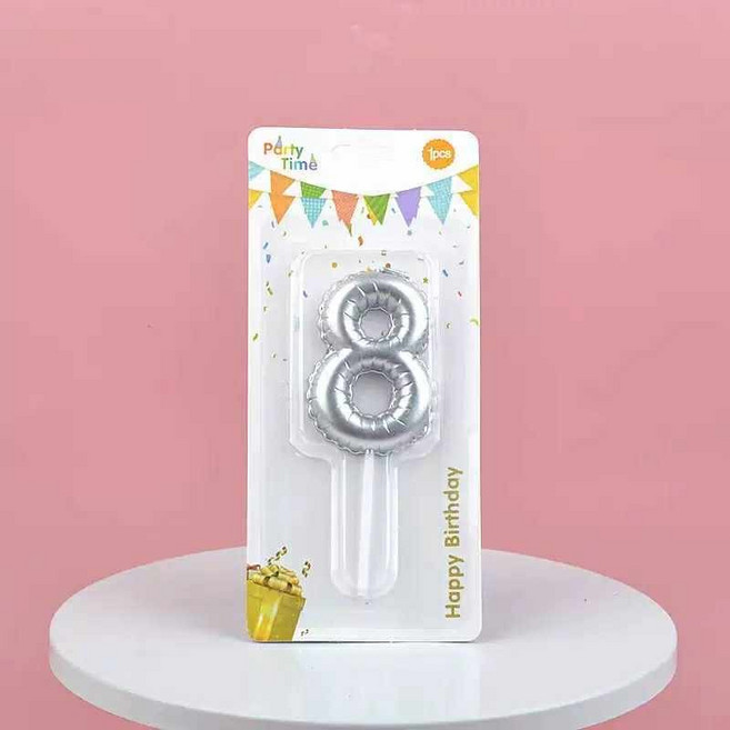氣球造型數字蠟燭 生日蠟燭 慶生蠟燭 告白蠟燭 情人節 母親節, 1件, 銀色氣球數字蠟燭-8, 20g, 無味