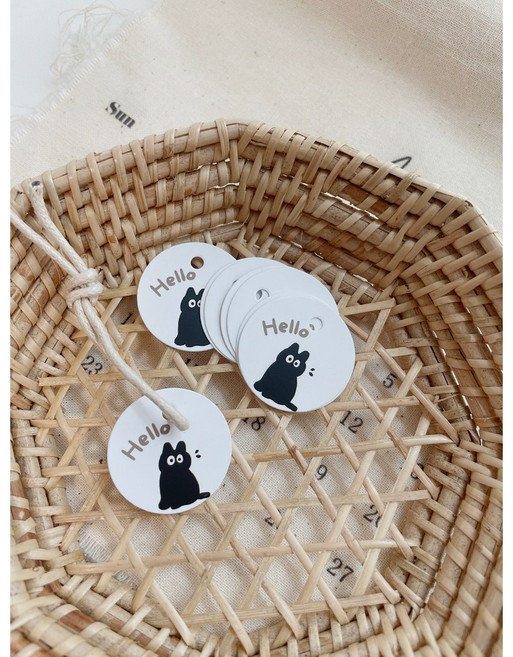 可愛裝飾吊卡2.5cm 禮品吊卡 圓形吊卡 包裝吊卡 20張, 1個, Hello