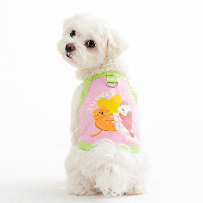 렛츠독 강아지 아이스 쿨링 하네스 일체형 러블리 여름 쿨 골지 티셔츠, 1개, 애플핑크