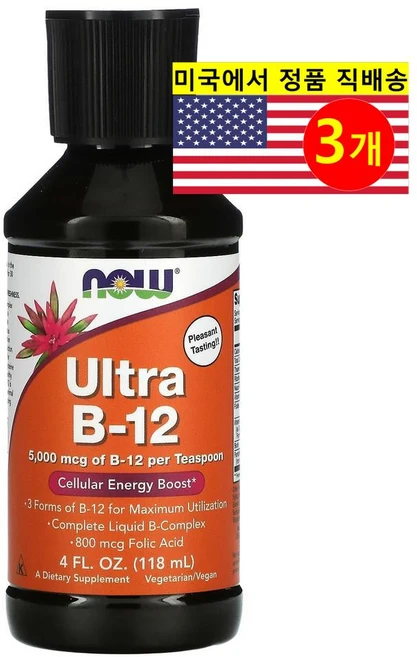 NOW Foods 나우푸드 울트라 비타민 B-12 5000mcg, 3개, 118ml - 쿠팡