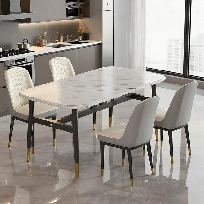 북유럽풍 4인용 식탁 대리석 패턴 테이블 W1004, 흰색