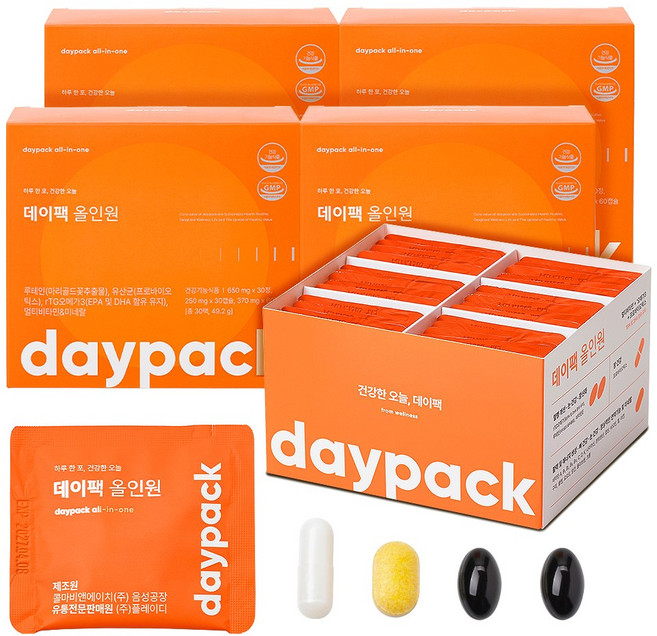 데이팩 올인원 멀티팩 유산균+오메가+루테인+멀티비타민+미네랄, 30회분, 4개
