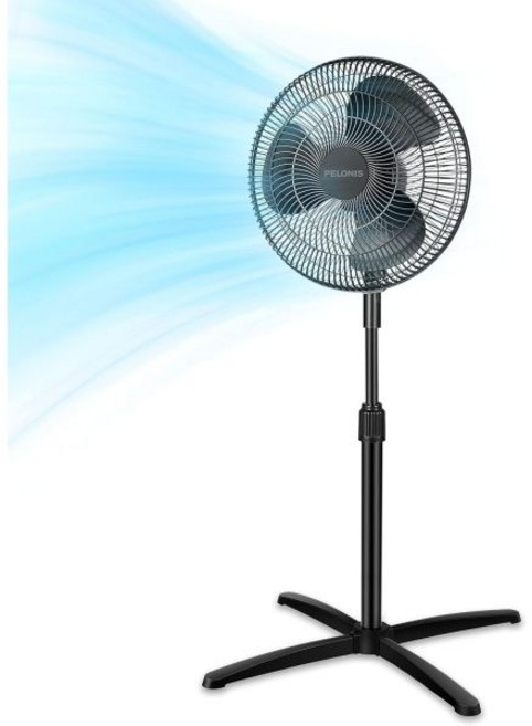 펠로니스 팬 휴대용 16인치 받침대 3단 90° 진동 높이 조절 가능 거실 침실 주방 홈 오피스용 스탠딩 플로어 블랙 PFS40M2ABB