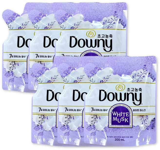 다우니 섬유유연제 화이트 머스크향 미니 파우치, 200ml, 6개