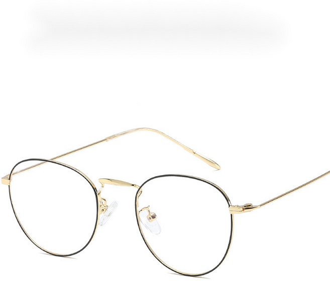 새로운 라운드 프레임 안티 블루 라이트 평면 안경 예술 복고풍 금속 안경 프레임 금속 공장 도매085, 2.골드 포인트 블랙C2, 1개