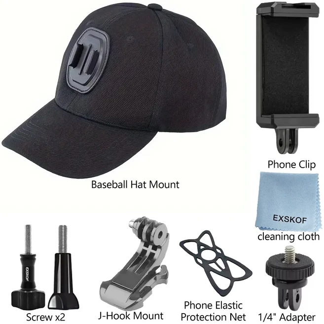 야구 모자 마운트 퀵 릴리즈 버클 홀더 고프로 13 12 11 10 9 8 인스타360 아카소 SJCAM DJI 오스모 액션, 02 With Phone Clip Kit