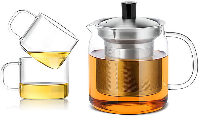 사마도요 내열유리 티포트세트 S045, 1세트, 티포트 700ml(1p) + 찻잔 150ml(2p), 혼합색상