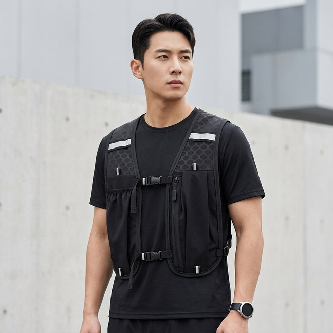 [런런피티] 아웃도어 등산 베스트 가방 러닝 조끼형 백팩 경량 수납 하이킹 트레일 러닝, 1개, 블랙