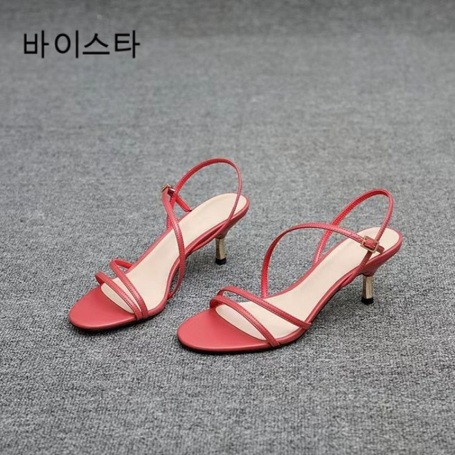 바이스타 여성 여름 일자 스트랩 발가락 섹시 힐 샌들 5cm