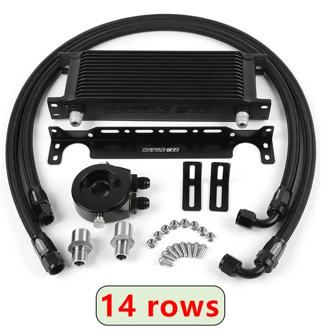 AN8 범용 7/10/14/16/19/25/30 행 오일 쿨러 키트 알루미늄 합금 엔진 오일 쿨러 키트 영국 스타일 BB-OCK-, 02 14 rows