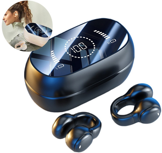 골전도 블루투스 이어폰 무선 클립형 운동 러닝 노이즈 감소 이어폰, 검은색