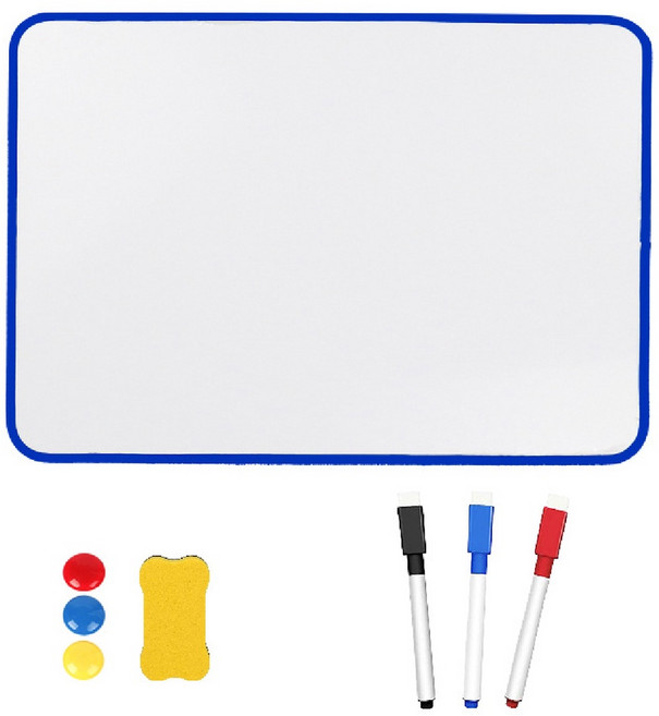 兒童留言板 - 攜帶型寫字板, 白板A4雙面磁性-藍框+送文具組