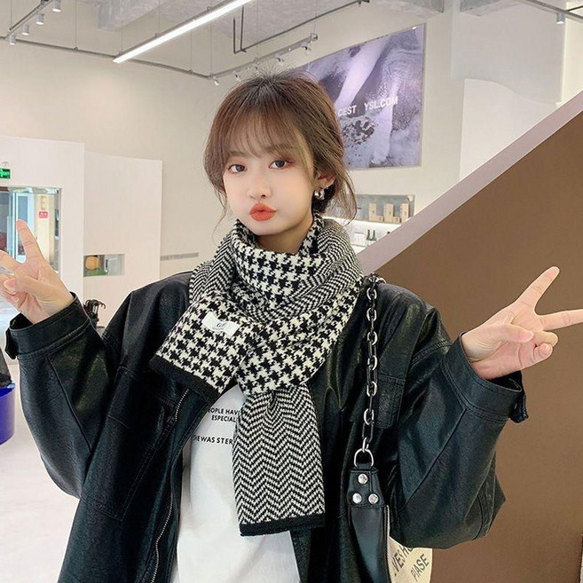 실버카우 플레인 체크 머플러 겨울 니트 목도리