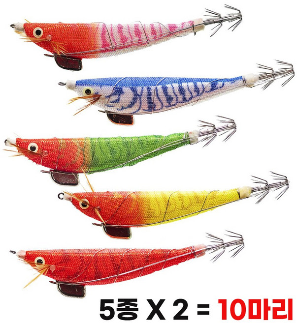 2026년형 / 소형 삼봉 에기 10마리 세트 / 2.5호 95mm의 조과 높은 소형 삼봉+보충 와이어 10m / 엄선된 색상 / 한치 갑오징어 낚시 선상 외줄 오모리 낚시, 1박스, 10g, 레드
