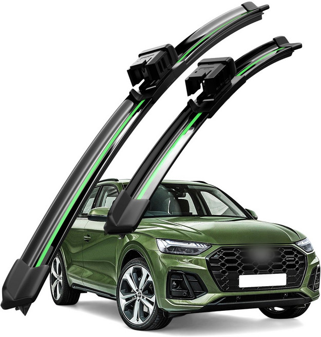 호환 아우디 Q5(8R/FY) 2008-2025 와이퍼 초발수 저소음 자국 없음 전면 와이퍼 블레이드 2종 세트, 초록색