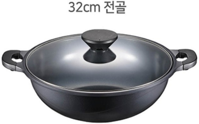 풍년 펄블랙 코팅 주물 IH 인덕션 32cm 전골 냄비, 블랙, 1개