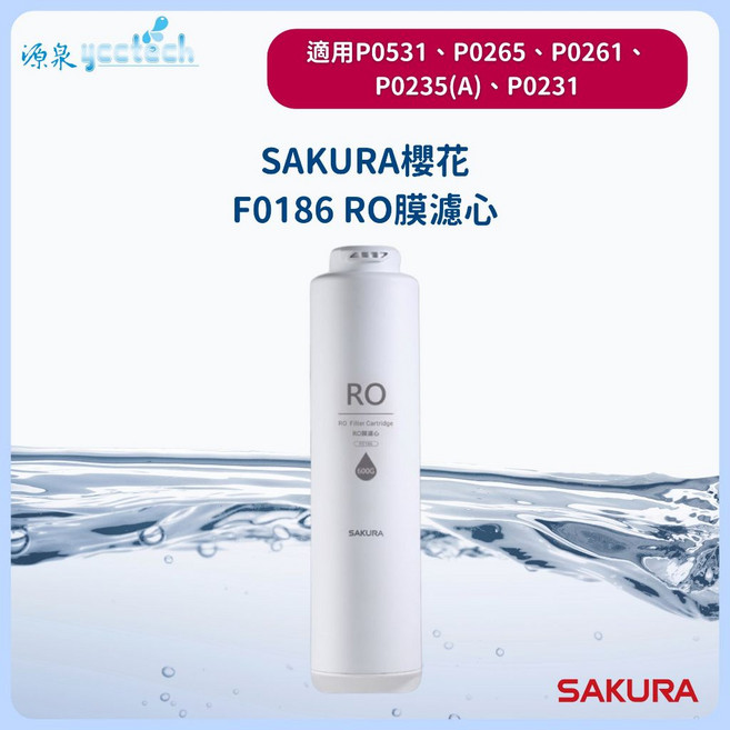 SAKURA 櫻花 F0162 雙效複合式濾心 適用 P0531、P0266、P0265、XP0236(A)、P0235(A)、P0233(A), 1個, F0186第二道濾心RO膜一入, F0186
