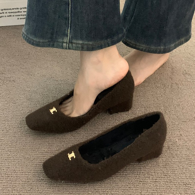 라블 포인트 기모안감 겨울 펠트 펌프스 구두