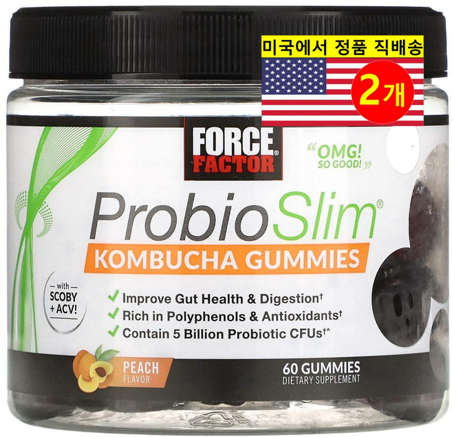 프로바이오슬림 콤부차 구미 젤리 맛있는 복숭아맛 60개 2통 CHECKYOU, 2개, 60정