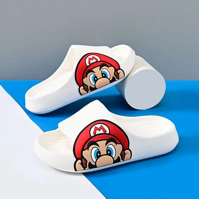 슈퍼 마리오 브라더스 어린이 슬리퍼 애니메이션 여름 미끄럼 방지 홈 욕실 비치 키즈 소프트 슬리퍼 만화, [07] 38-39(Insole24cm), 03 maliao-tuoxie-white, 1개