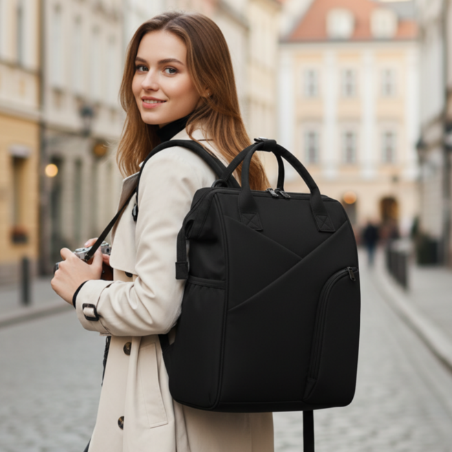 율드림 대용량 육아 출산선물 백팩 아기 기저귀가방+기저귀처리봉투케이스 구성, 블랙