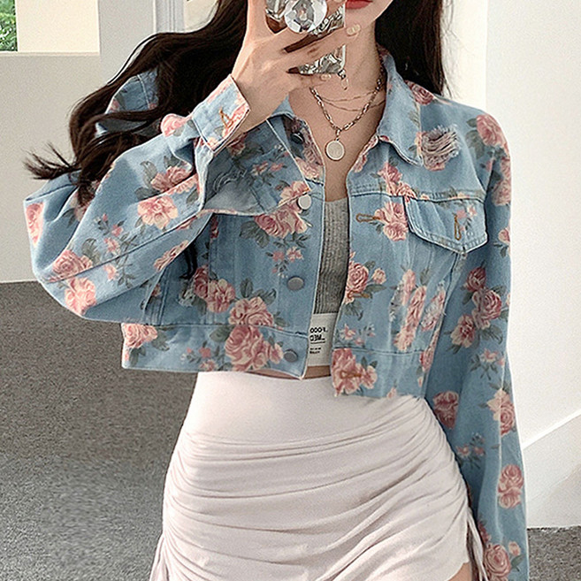 대박난박양 플라워 크롭 데님 자켓