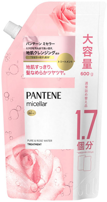 [대용량] 판테인 미셀러 시리즈 퓨어 & 로즈 워터 트리트먼트 리필 600g, 1개, 620g