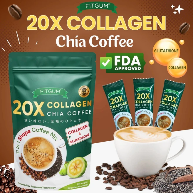 FITGUM Collagen Chia Coffee 핏검 콜라겐 치아 커피, 1개, 10개입, 12g - 쿠팡