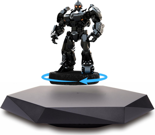 [프리미엄] 자기부상 공중부양 피규어 디스플레이 스탠드 | 360도 자동 회전 | 최대 400g 지지 | 건담 레고 아트토이 장식장 | 인테리어 소품 (블랙 헥사곤), 1개, 무광 블랙