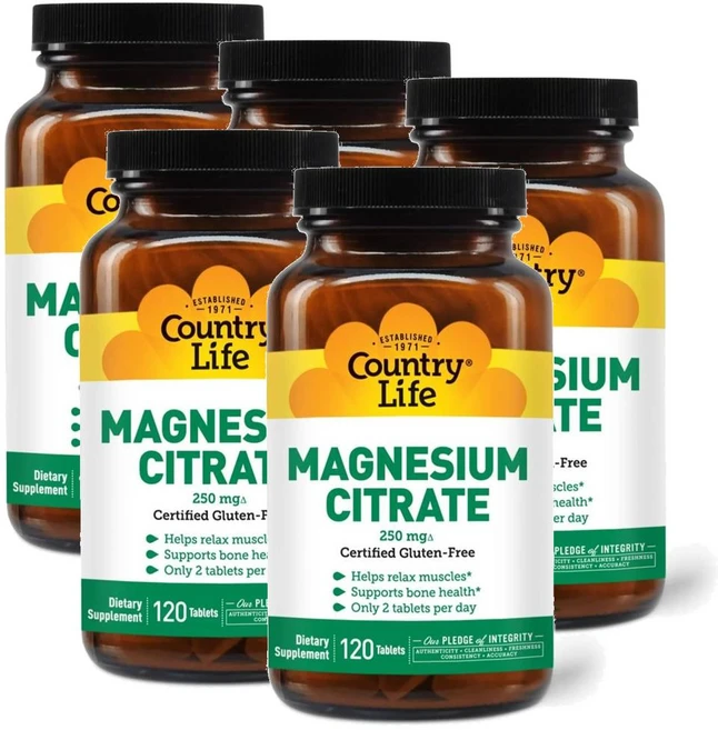 컨트리라이프 마그네슘 시트레이트 250mg Country Life Magnesium Citrate, 120정, 5개 - 쿠팡