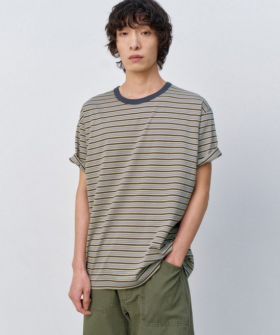 인사일런스 INSILENCE 보더 스트라이프 티셔츠 BROWN