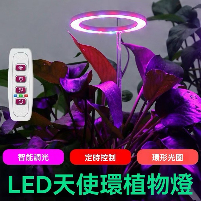 LED天使環植物燈 智能調光定時控制, 1個, 天使燈