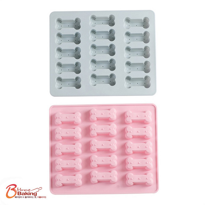 이홈베이킹 차칸쿡 실리콘몰드 뼈다귀15구 대사이즈 2종 세트, 블루 핑크, 1세트