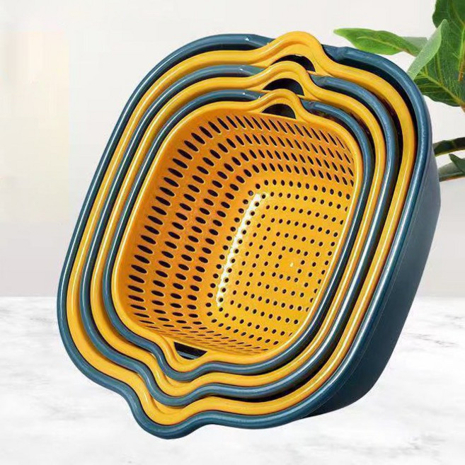 포세이돈 배수바구니 야채 과일 채반 세척바구니 6P, 딥그린