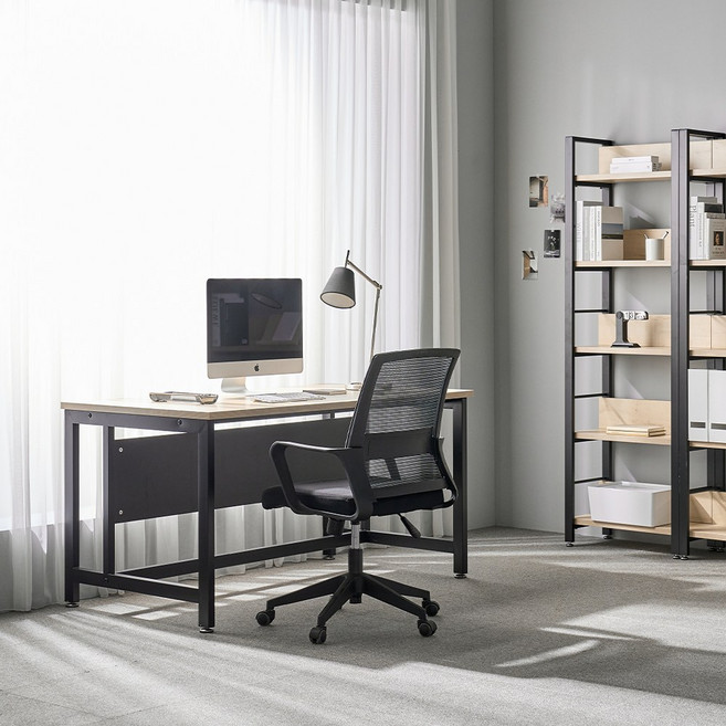 TS-03 컴퓨터책상 25T사무용책상 철제책상 1200 1400 1600 1800, 블랙프레임/라이트월넛