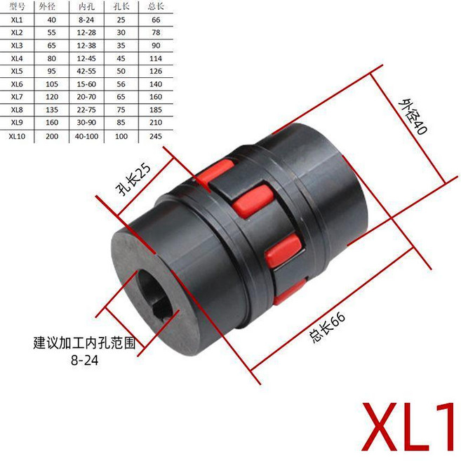 優選 鋼性梅花爪式聯軸器圓鋼彈性大扭矩星型聯軸器非標聯軸器 副廠產品, 1個, XL1外徑40建議孔徑8-24
