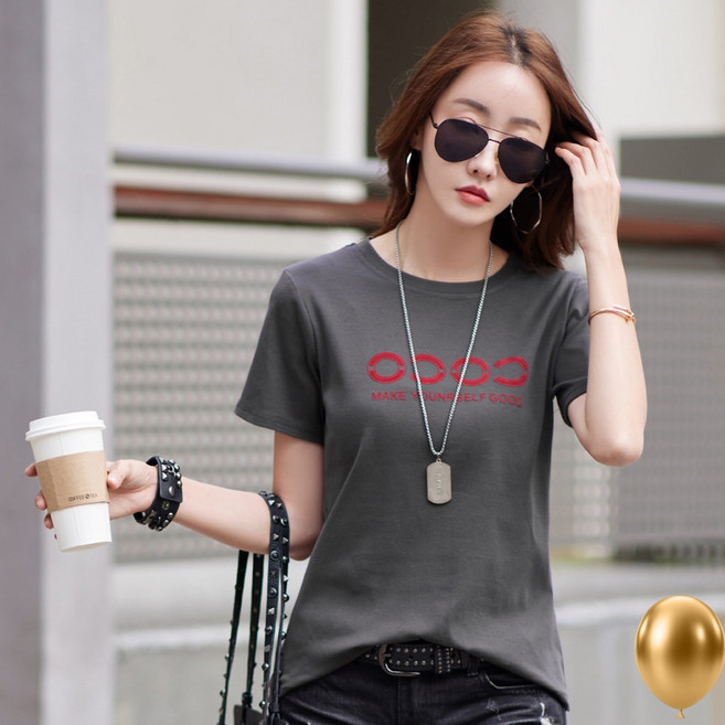 촹싱유푸이 여성 프린팅 반팔티 루즈핏 예쁜 여름티셔츠 라운드 면티 슬림핏 반팔티 패션 명품 반팔티 82315C