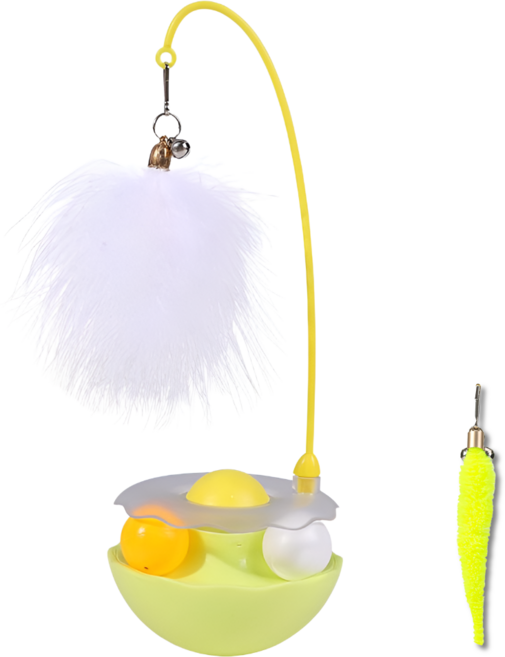 꼬미맘 오뚝이 깃털 캣닢볼 고양이 장난감, 1개, 네온 (애벌레 헤드 포함)