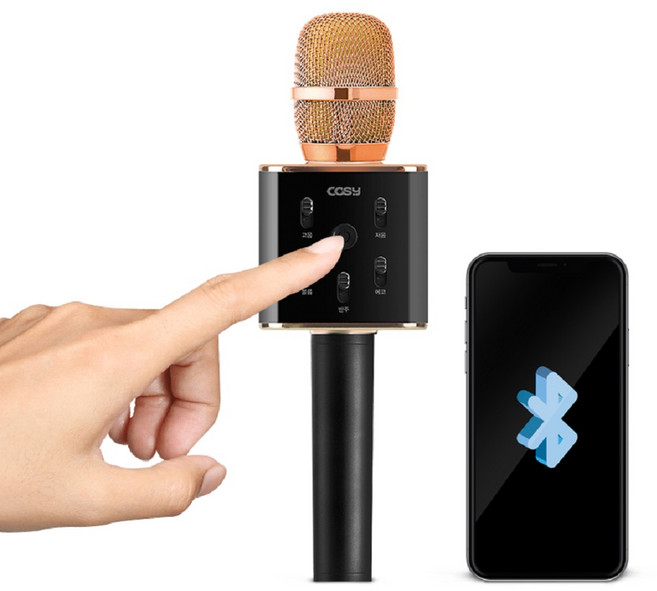 조이 무선 블루투스마이크 휴대용 가정용 차량용 노래방마이크 어플연동 네온미러볼, BM블랙마노블루투스마이크, 1개