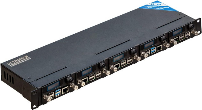 UCTRONICs for Raspberry Pi Rackmount 완전한 인클로저 2.0 PoE 기능 전면 탈착식 19인치 1U 랙 마운트 캡티브 스크류 최대 5RPis 지원 4B