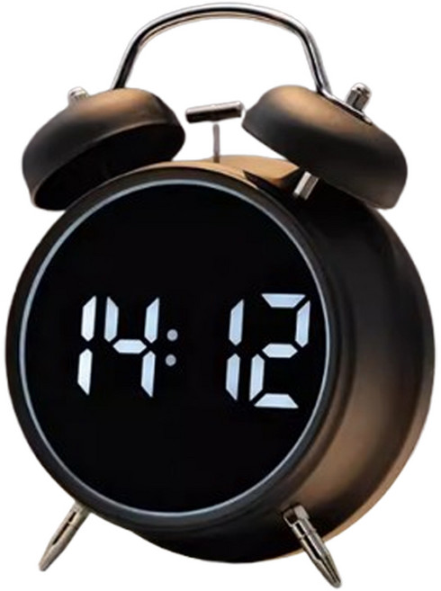 기상벨 무소음 디지털 LED 해머벨 자명종 알람시계, 블랙(black)